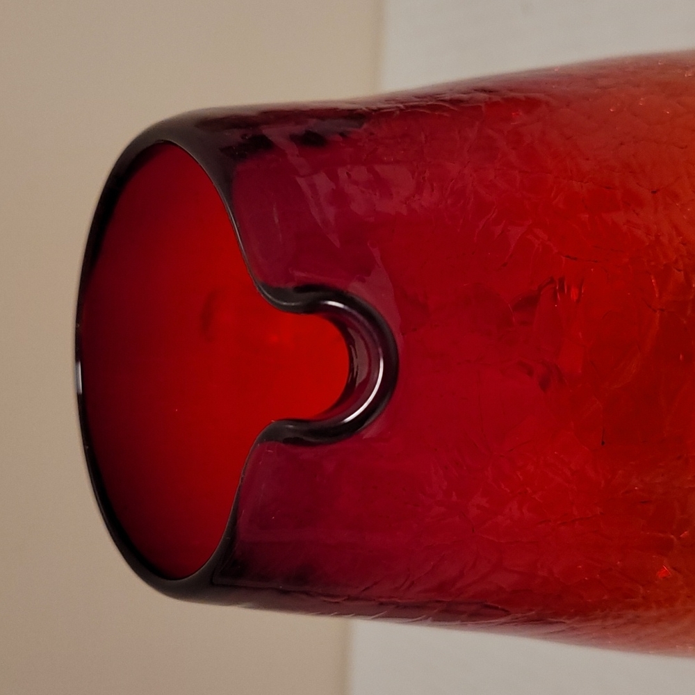 Vintage Hand Blown Ruby Red Crackled Glass Pitcher - Picture 9 of 16